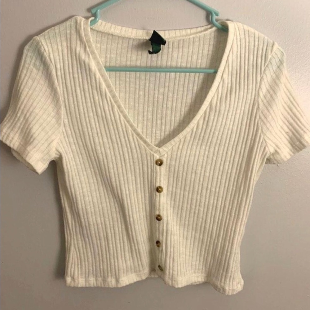 White buttoned crop top